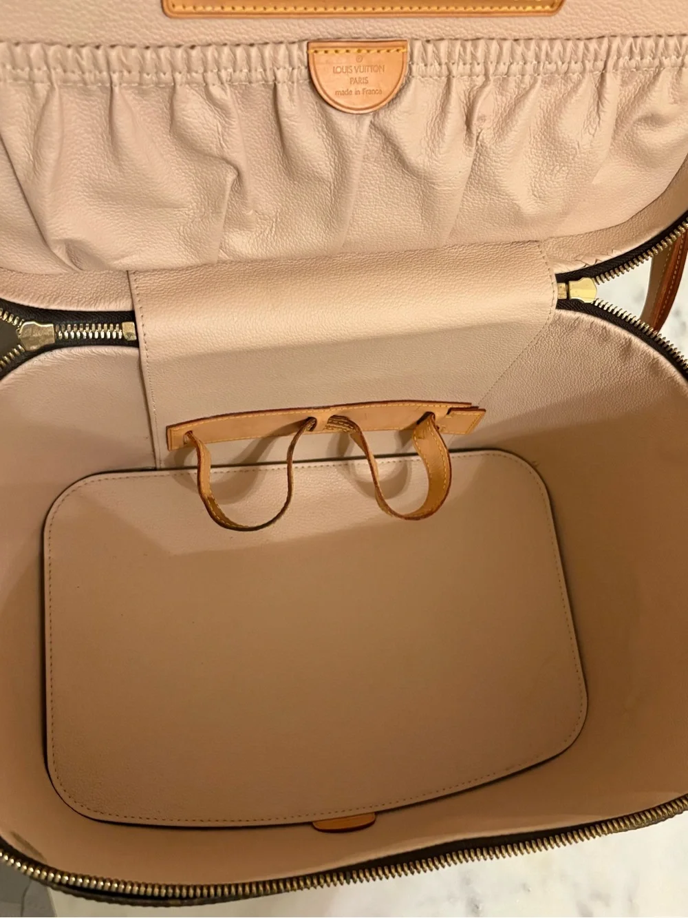 Louis Vuitton Monogram Train Case in Brown with Blush Interior